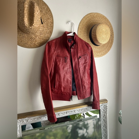 Vintage 90’s Tommy Hilfiger Red Leather Moto Jacket Preppy Americana Streetwear - Picture 2 of 9